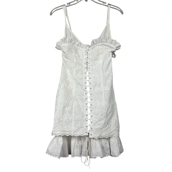 Lace-Up White Eyelet Mini Dress - Picture 9 of 15